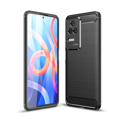 Black brushed carbon-fiber TPU phone case front and back view with camera lens cutouts