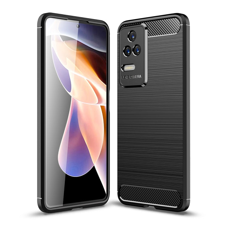 Brushed texture carbon fiber TPU phone case, black, with camera and port cutouts