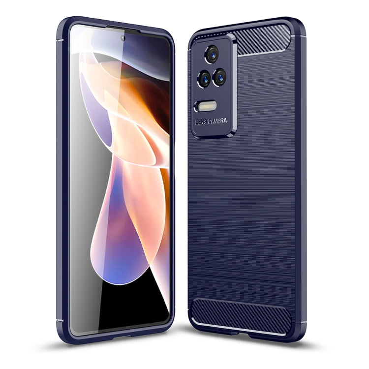 Brushed texture carbon fiber TPU phone case, blue, with camera and port cutouts