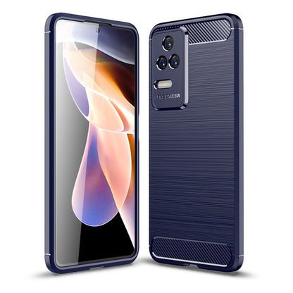 Brushed texture carbon fiber TPU phone case, blue, with camera and port cutouts