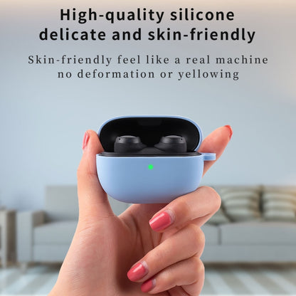 Light blue silicone earphone protective case with hook, rounded lid, for Redmi Buds 3 Lite