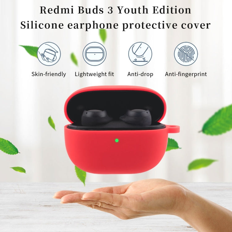Red silicone earbud protective case with hook, earbuds in open case