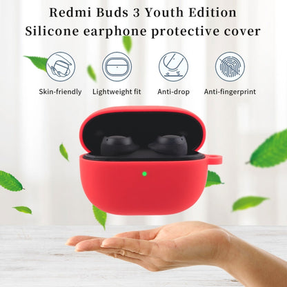 Red silicone earbud protective case with hook, earbuds in open case