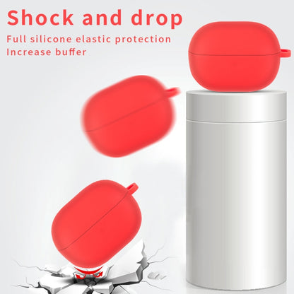 Red silicone earbud protective case with hook, with lid on and lid off