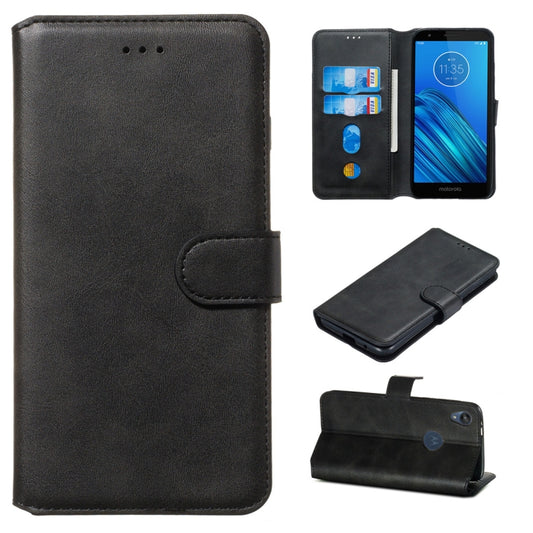 Black PU leather flip phone wallet case with card slots and magnetic strap closure.