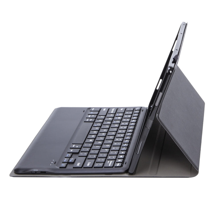 Dark gray keyboard case with kickstand support, side view of attached keys