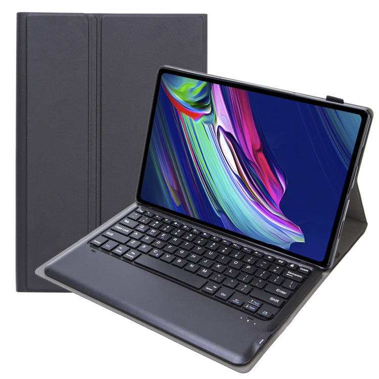 Dark gray leather tablet case with detachable Bluetooth keyboard and viewing stand