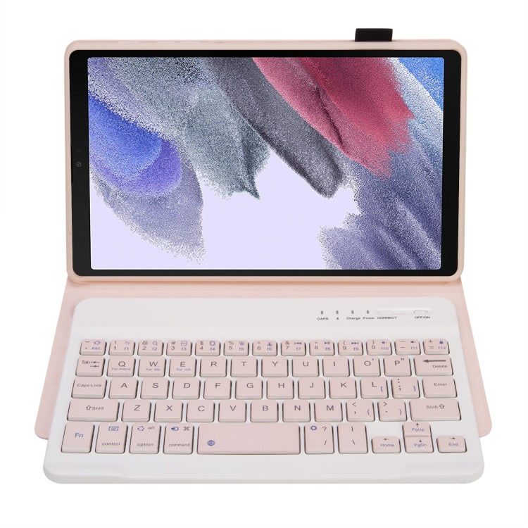 Pink detachable Bluetooth keyboard case with tablet bracket and built-in keys for typing