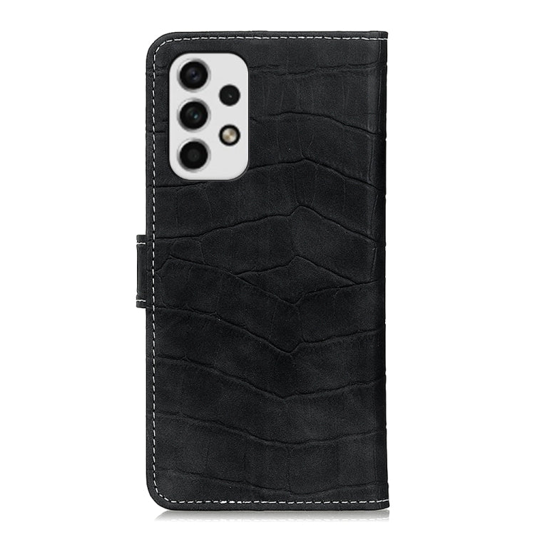 Black crocodile-texture flip leather phone case back with camera cutouts