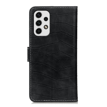 Black crocodile-texture flip leather phone case back with camera cutouts
