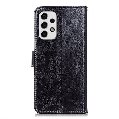 Black crazy horse leather flip case with precise cutouts and camera access.