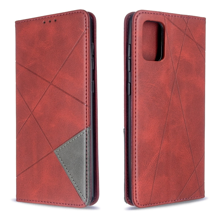 Red leather phone case with diamond pattern, front and back view