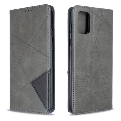 Light gray leather phone case with diamond pattern, flip cover and cutout
