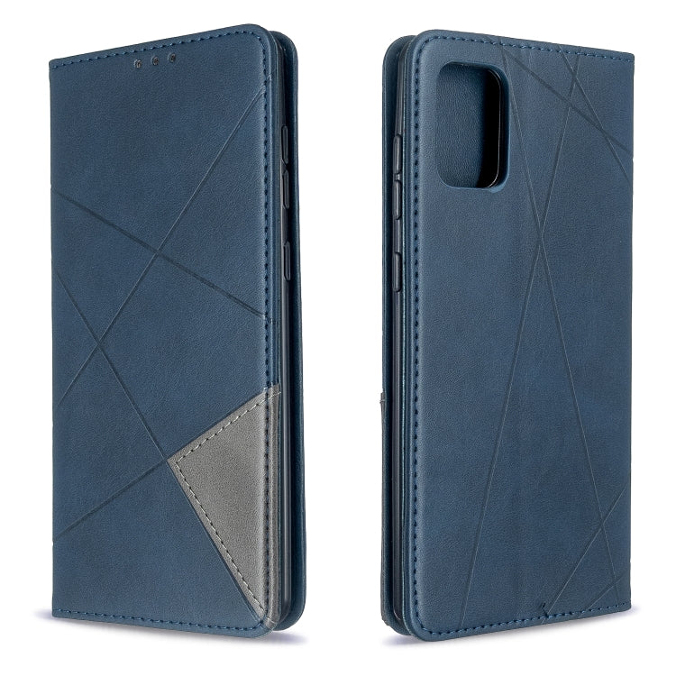 Blue leather phone case with diamond pattern, flip cover and cutout