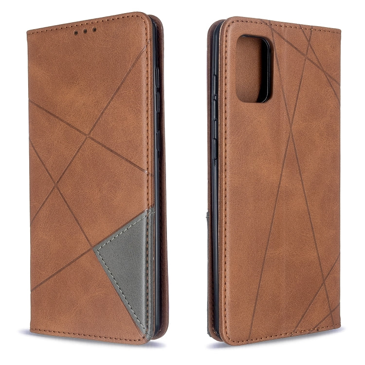 Brown leather phone case with diamond pattern, front and back view