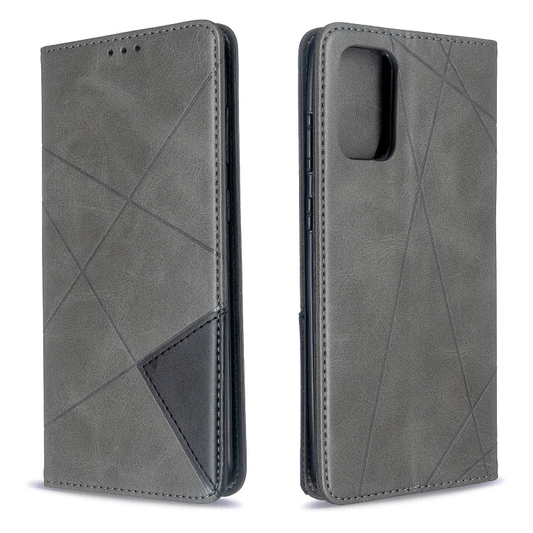 Light gray leather phone case with diamond pattern, flip cover and cutout