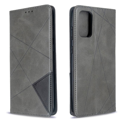 Light gray leather phone case with diamond pattern, flip cover and cutout
