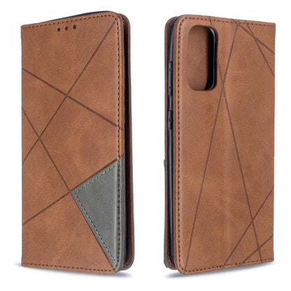 Brown leather phone case with diamond pattern, flip cover and cutout