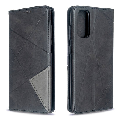 Dark blue leather phone case with diamond pattern, flip cover and cutout