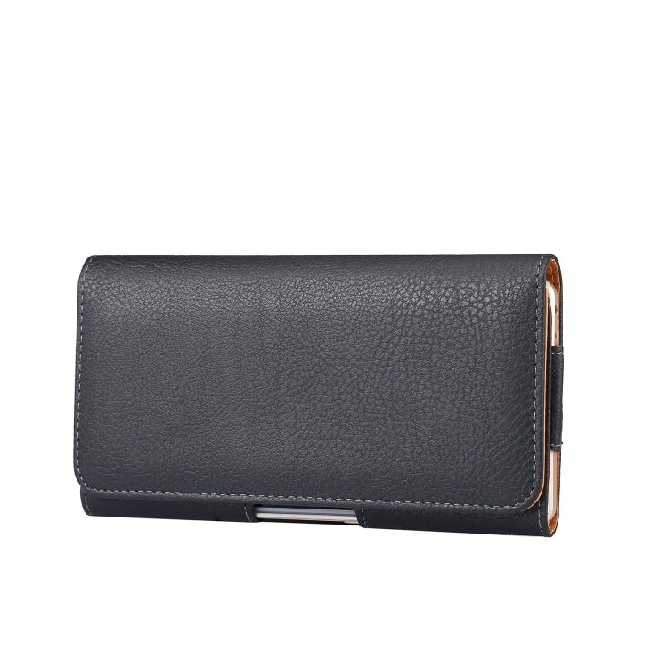Black textured phone wallet case with flip flap and side opening, for 6.7–6.9 in phones