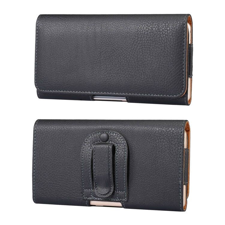 Black textured phone wallet case with visible front strap and side cutout, for 6.7–6.9 in