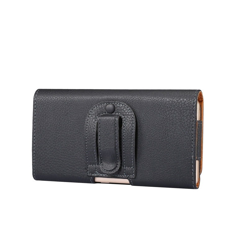 Black textured phone wallet case with front pull-strap holder and side opening, 6.7–6.9 in