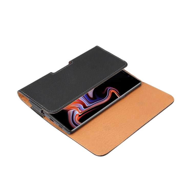 Black textured phone wallet case with flip cover; phone compartment visible, for 6.7–6.9 in