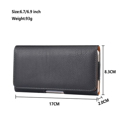 Black textured phone wallet case shown flat, with flip cover and side cutout, 6.7–6.9 in