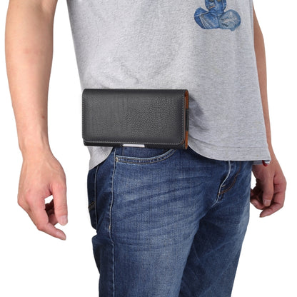 Black textured phone wallet hanging waist case with belt strap and flip cover, for 6.7–6.9 in