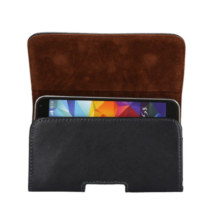 Brown leather phone case with black interior and front slot opening for display