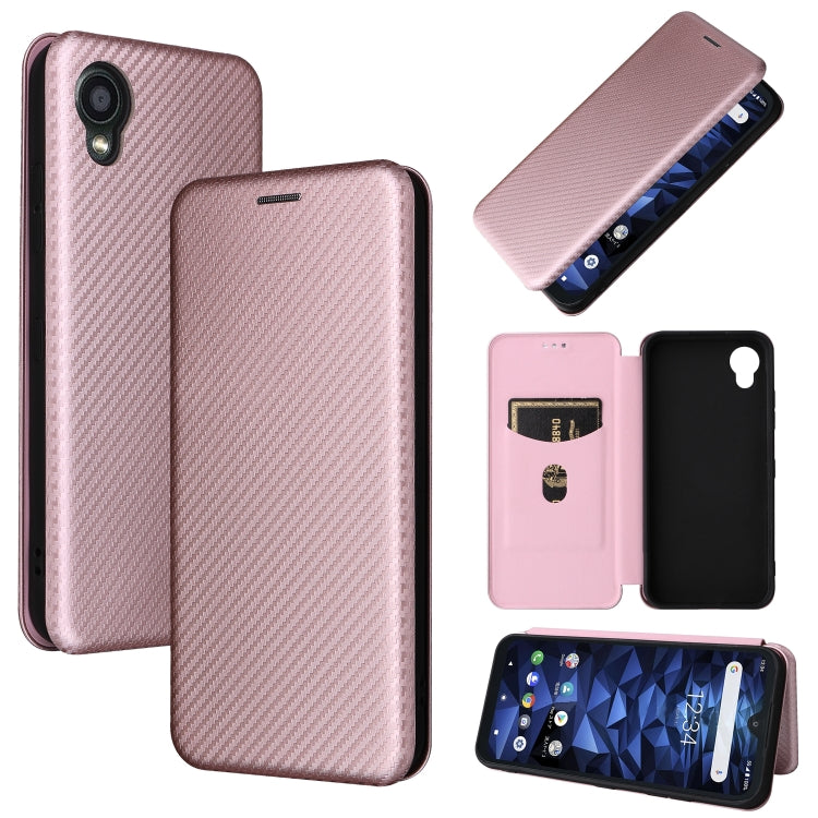 Pink carbon-fiber texture magnetic flip PU phone case with inner card pocket