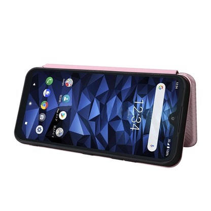 Pink carbon-fiber texture flip phone case with viewing position for phone screen