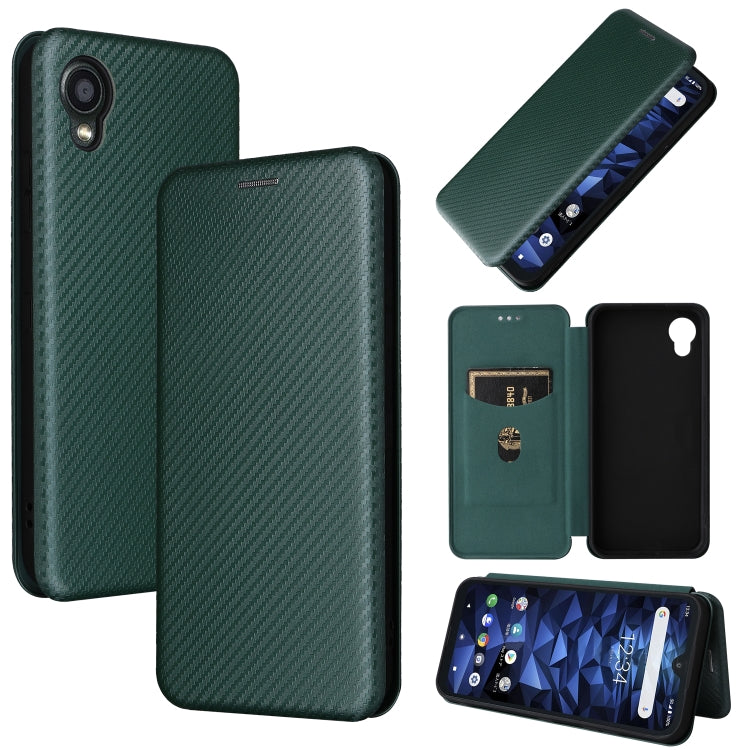Green carbon-fiber texture magnetic flip PU phone case with inner card pocket