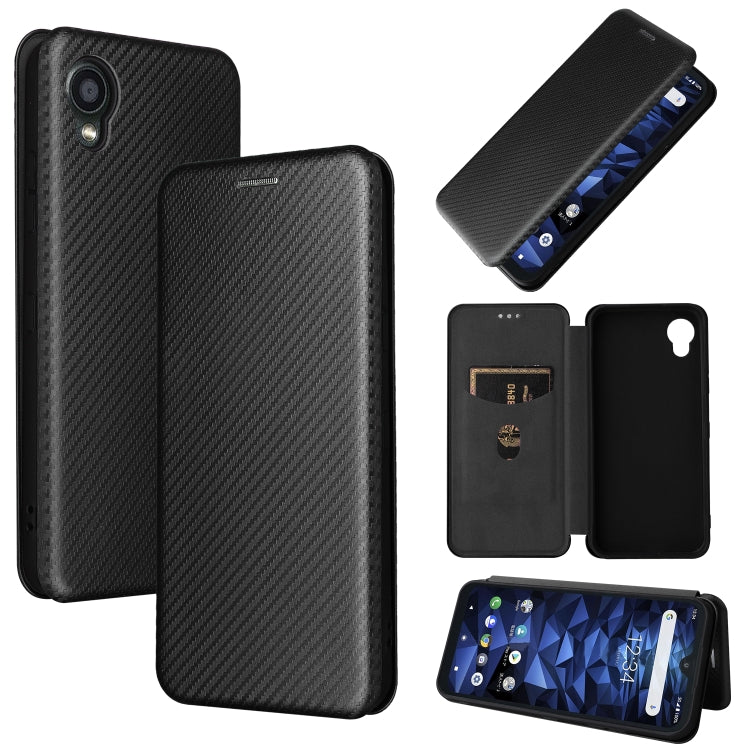 Black carbon-fiber texture magnetic flip PU phone case with inner card pocket
