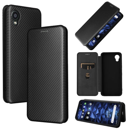 Black carbon-fiber texture magnetic flip PU phone case with inner card pocket