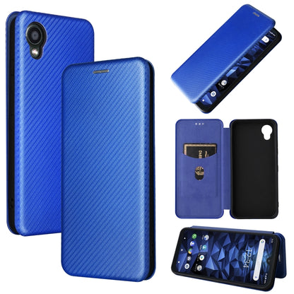 Blue carbon-fiber texture magnetic flip PU phone case with inner card pocket
