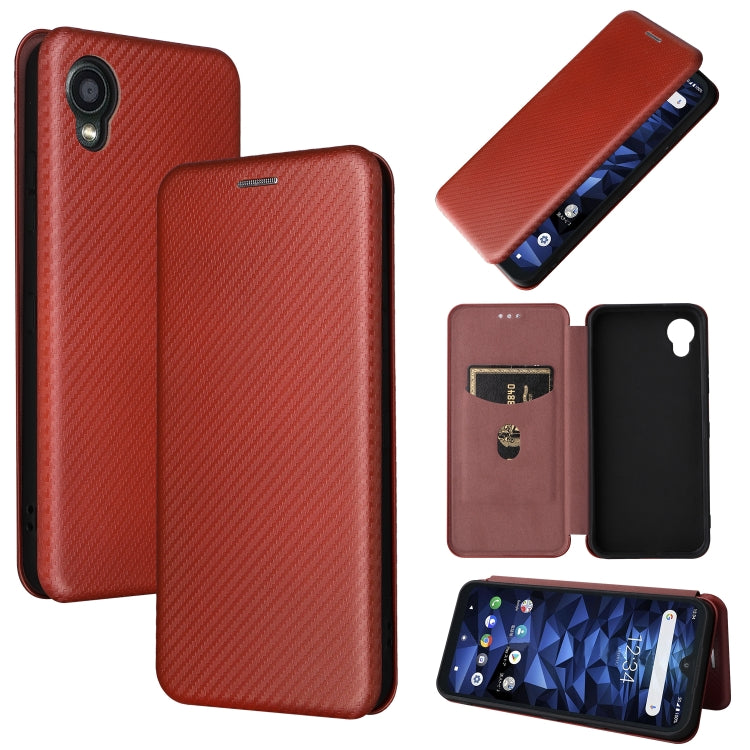 Carbon fiber texture magnetic flip phone case, red, horizontal wallet-style flap.