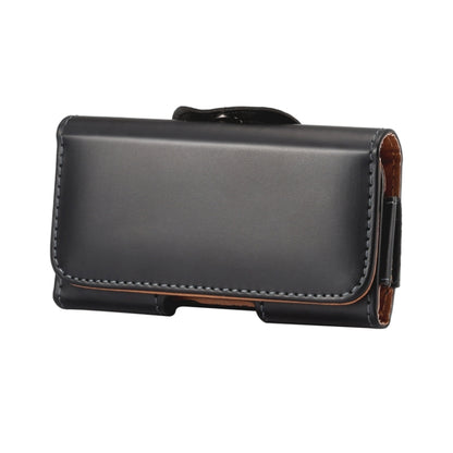 Black glossy phone case with front flap and side hanging holder, stitched edges