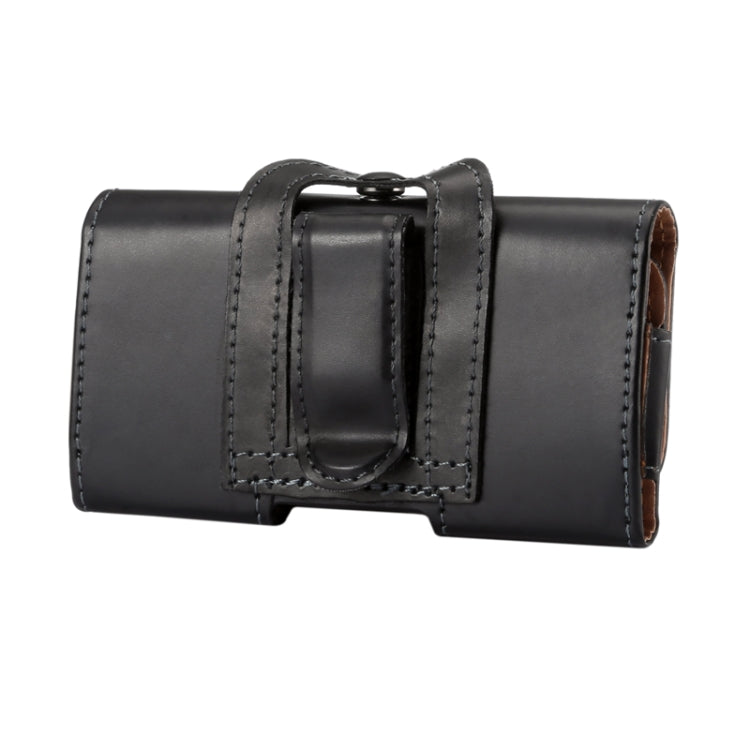 Black phone case with glossy flap and center strap loop with metal clasp