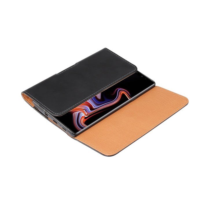 Waist-hanging phone case opened, showing a colorful phone screen inside