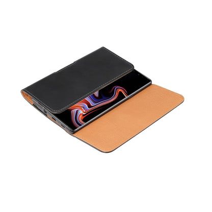 Waist-hanging phone case opened, showing a colorful phone screen inside