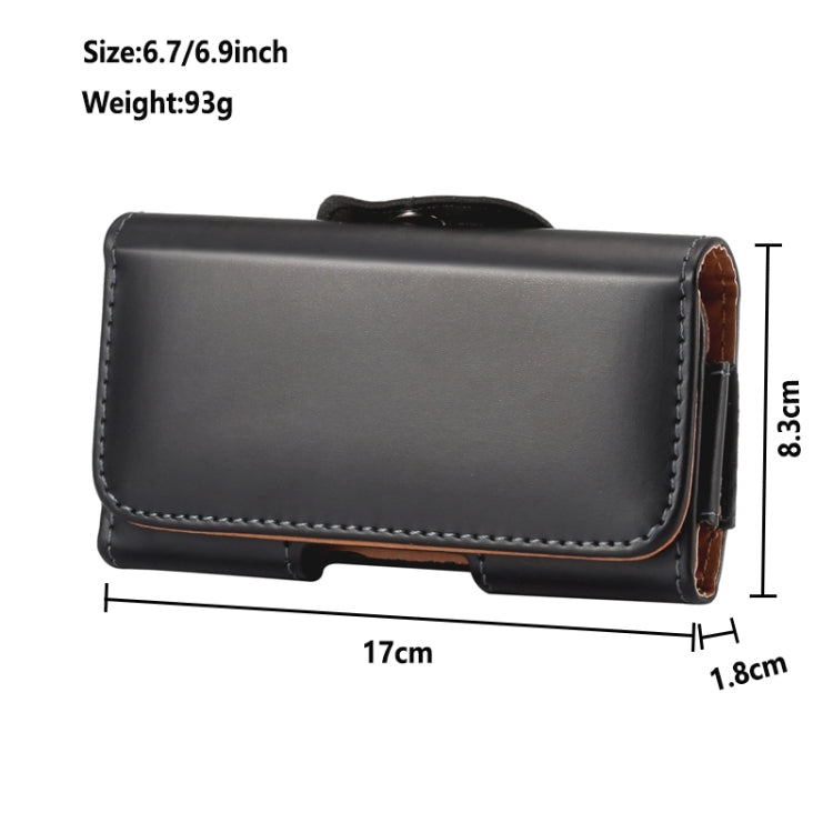 Black glossy phone case with front flap and side cutout, hanging holder on back