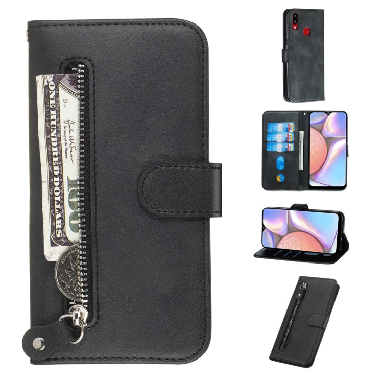 Black PU leather flip phone case with zipper and card holder