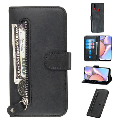 Black PU leather flip phone case with zipper and card holder