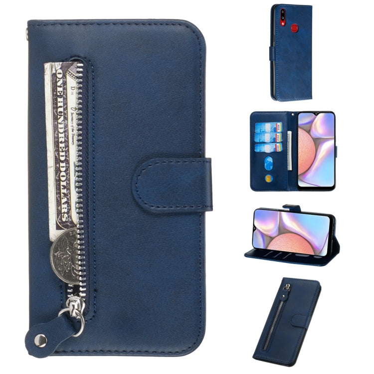 Blue PU leather flip phone case with zipper and card holder