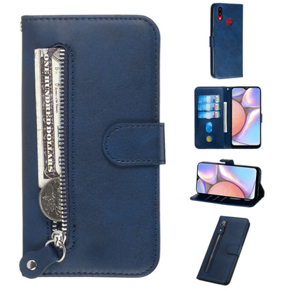 Blue PU leather flip phone case with zipper and card holder