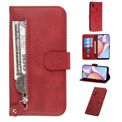 Red PU leather flip phone case with zipper and card holder