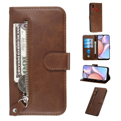 Brown PU leather flip phone case with zipper and card holder