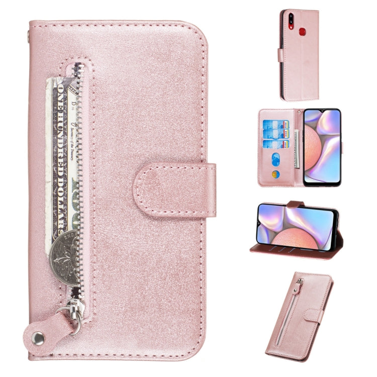 Rose gold PU leather flip phone case with zipper pocket and card slots