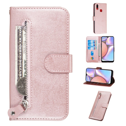 Rose gold PU leather flip phone case with zipper pocket and card slots